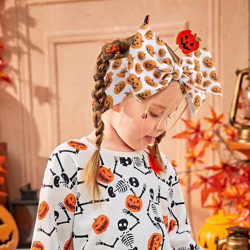ONENINEDREAM Thanksgiving Headbands Baby Bows Pumpkin Headband Hair Accessories for Girls Nylon Headbands for Toddler Girls Orange Black Newborn Hair Bows - Image 2